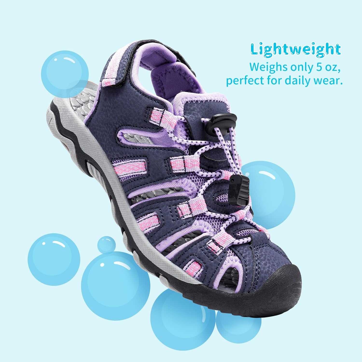 image:imageDREAM PAIRS Boys Girls Summer Outdoor Athletic Sport Sandals Walking Water Hiking Hook and Loop Adjustable Multicolor for ToddlerLittleBig KidsPurpleLightGrey