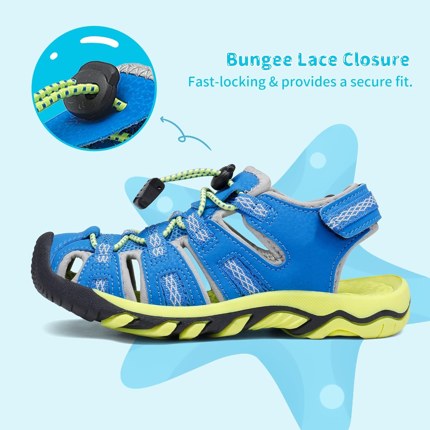 image:imageDREAM PAIRS Boys Girls Summer Outdoor Athletic Sport Sandals Walking Water Hiking Hook and Loop Adjustable Multicolor for ToddlerLittleBig KidsRoyalBlueNeonGreen