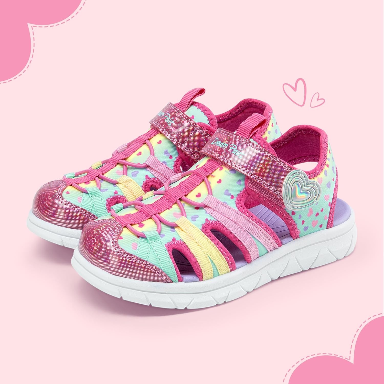 image:imageDREAM PAIRS Toddler Boys Girls Sport Sandals Cute Breathable Lightweight Outdoor Play Water Casual Closed Toe Hook and Loop for ToddlersLittleBig KidsPink