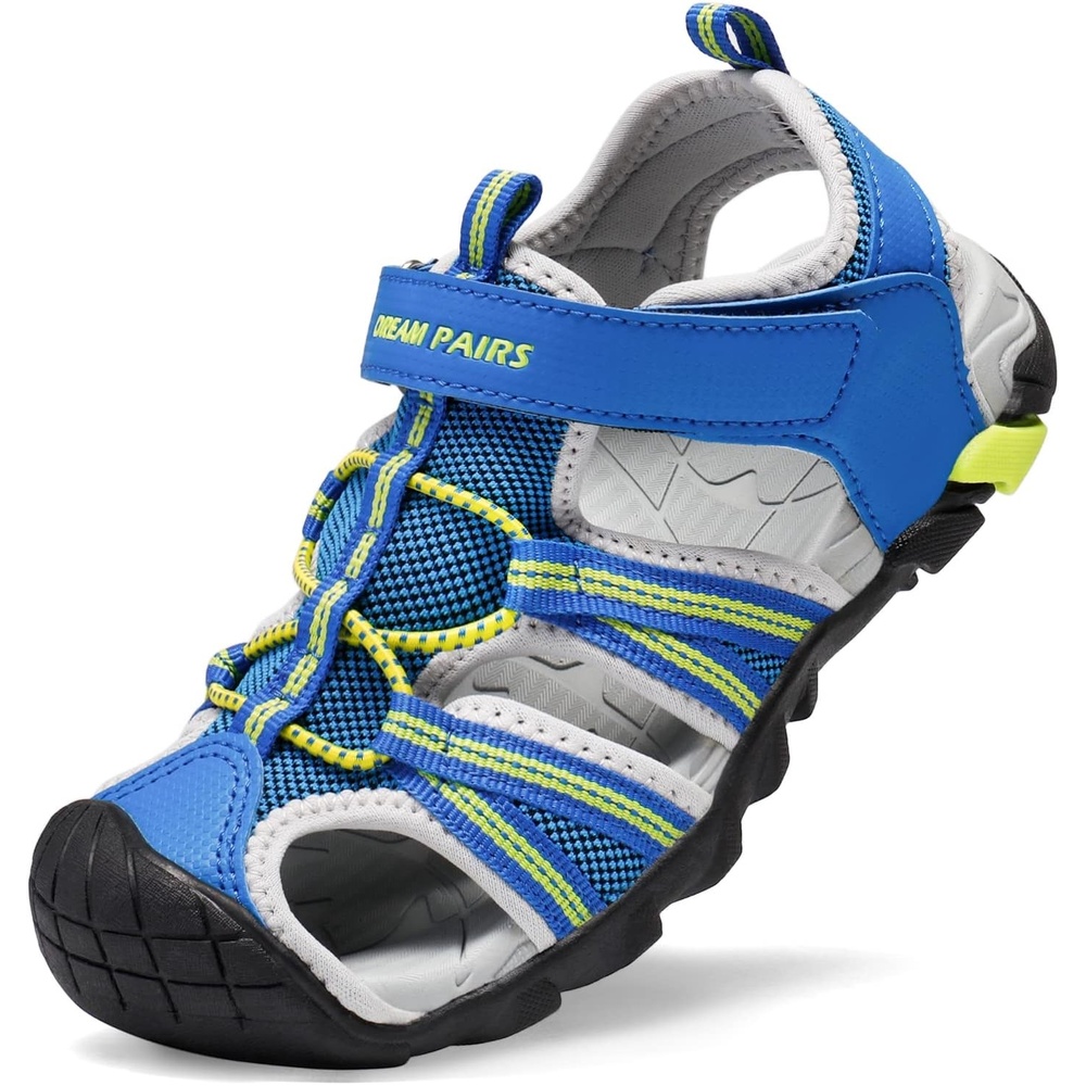 image:imageDREAM PAIRS Boys Girls Outdoor Summer Water Sport Athletic Sandals for ToddlerLittleBig KidRoyalNeonGreenLightGrey