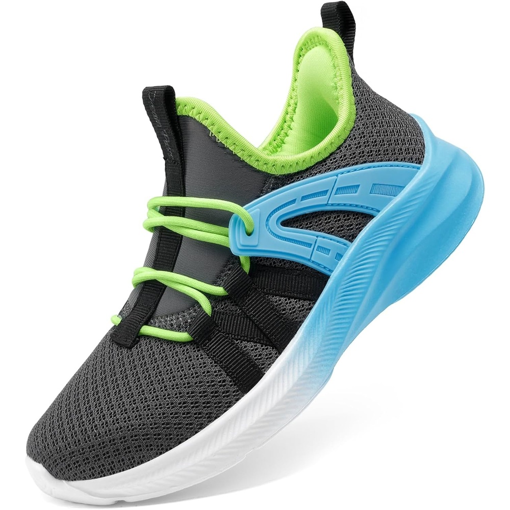 image:imageDREAM PAIRS Boys Girls Slip on Sneakers Kids Tennis Athletic Running Walking Breathable Lightweight School Gym ShoesDark GreyBlue