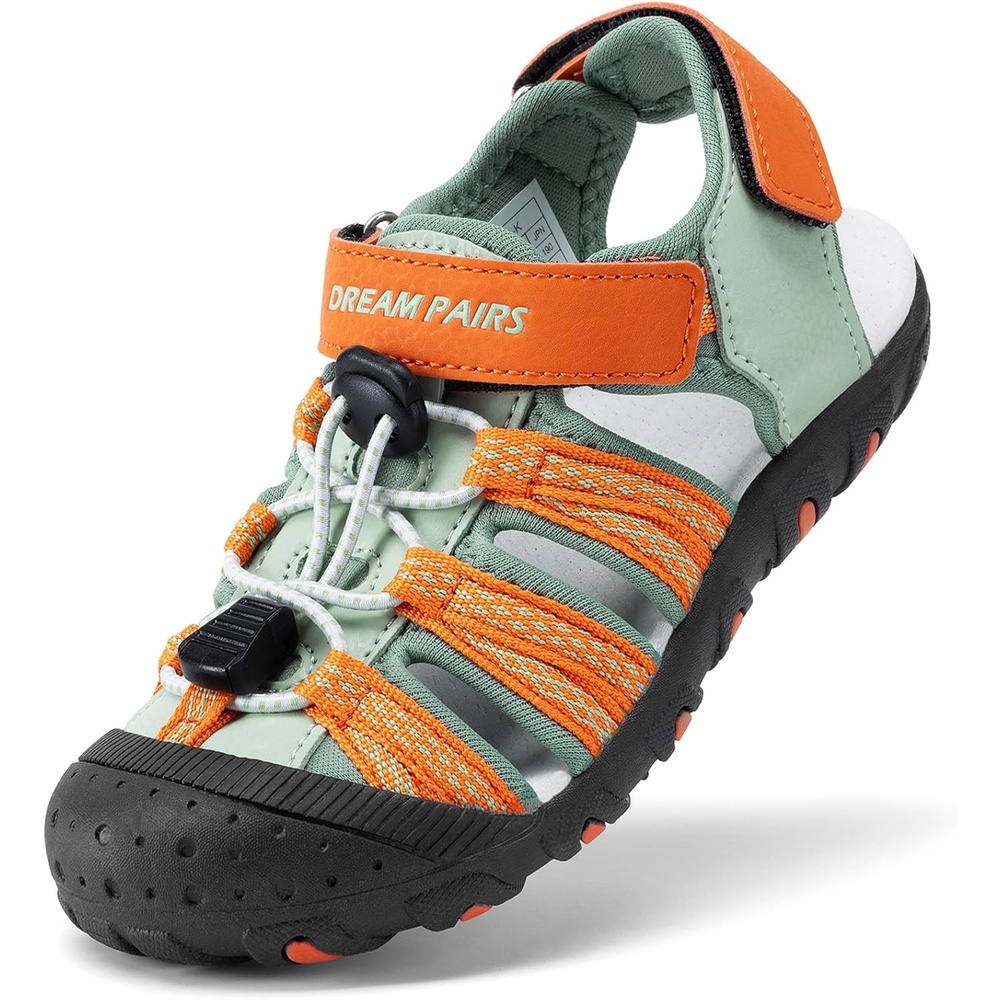 image:imageDREAM PAIRS Boys Girls Summer Outdoor Athletic Sport Sandals Hiking Beach Casual Water Closed Toe Adjustable Multicolor for ToddlerLittleBig KidsGreenOrange