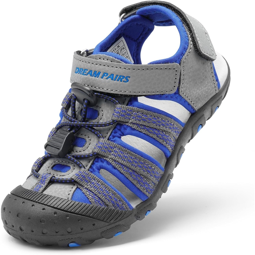 image:imageDREAM PAIRS Boys Girls Summer Outdoor Athletic Sport Sandals Hiking Beach Casual Water Closed Toe Adjustable Multicolor for ToddlerLittleBig KidsGreyRoyal