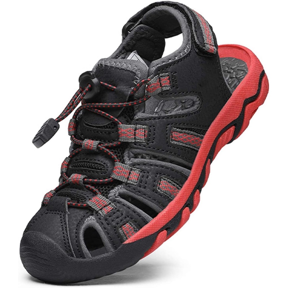 image:imageDREAM PAIRS Boys Girls Summer Outdoor Athletic Sport Sandals Walking Water Hiking Hook and Loop Adjustable Multicolor for ToddlerLittleBig KidsBlackGreyRed