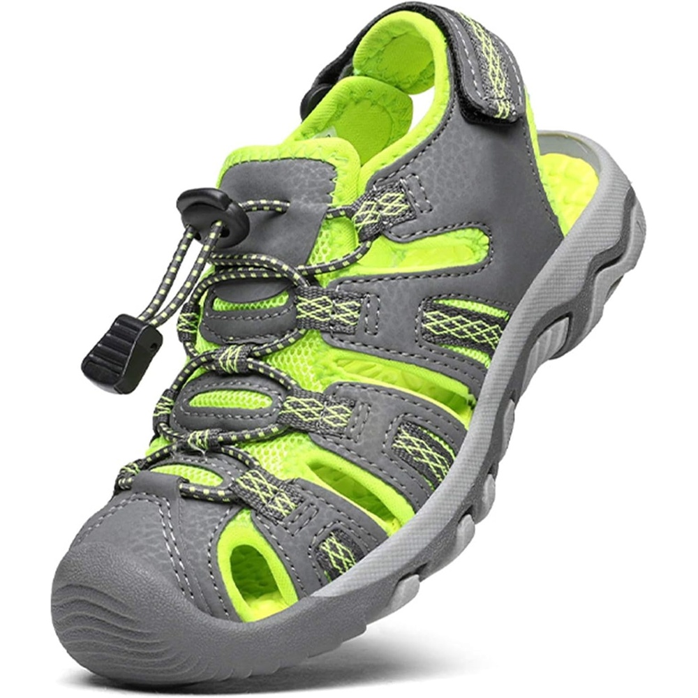 image:imageDREAM PAIRS Boys Girls Summer Outdoor Athletic Sport Sandals Walking Water Hiking Hook and Loop Adjustable Multicolor for ToddlerLittleBig KidsGreyNeonGreen