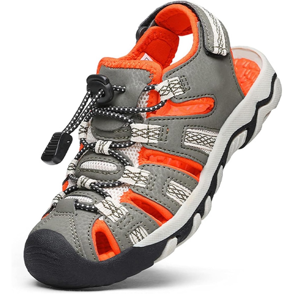 image:imageDREAM PAIRS Boys Girls Summer Outdoor Athletic Sport Sandals Walking Water Hiking Hook and Loop Adjustable Multicolor for ToddlerLittleBig KidsOliveGreenOrange