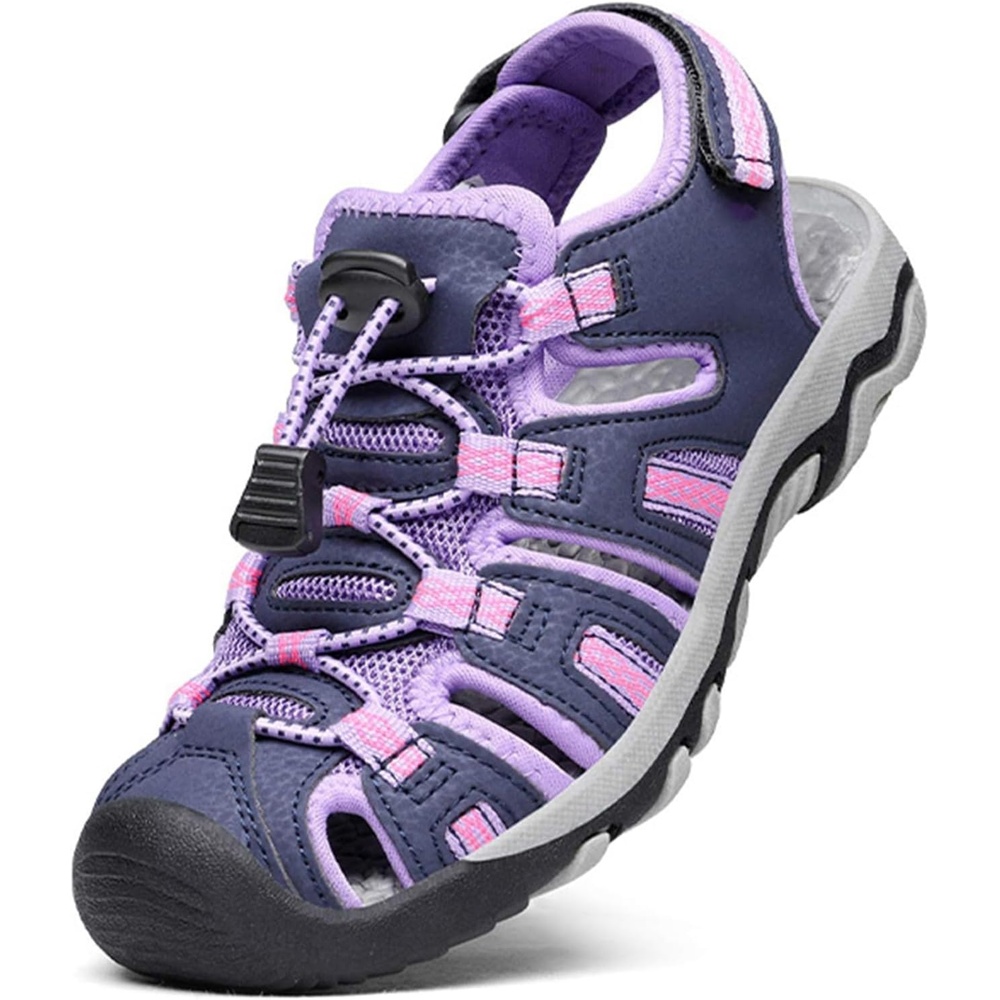 image:imageDREAM PAIRS Boys Girls Summer Outdoor Athletic Sport Sandals Walking Water Hiking Hook and Loop Adjustable Multicolor for ToddlerLittleBig KidsPurpleLightGrey