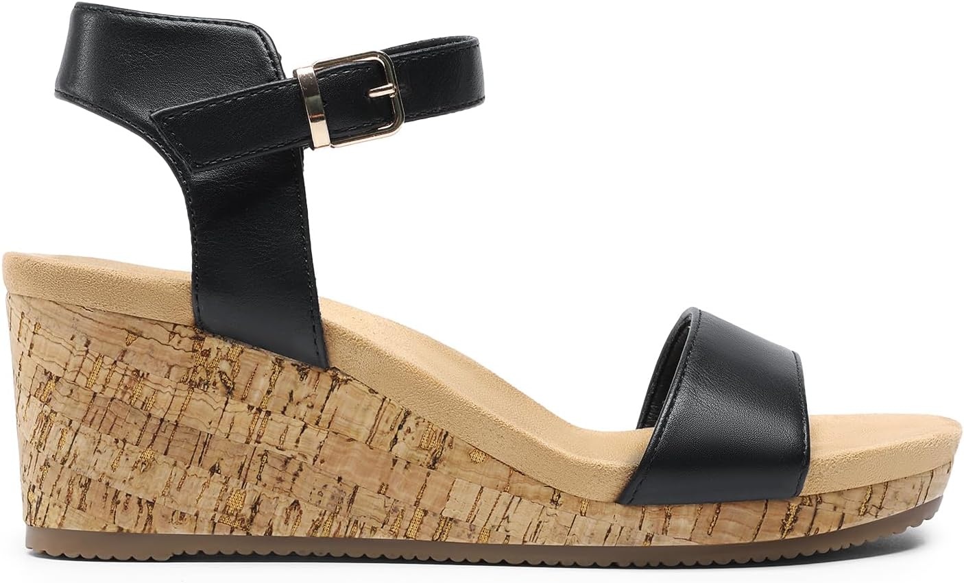 image:imageDREAM PAIRS Womens Open Toe Buckle Ankle Strap Platform Wedge Sandals for Women Summer Dressy ShoesBlackPu