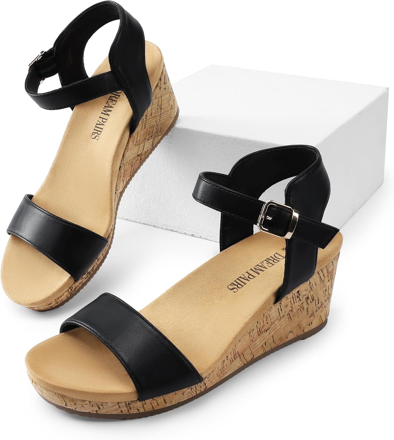 image:imageDREAM PAIRS Womens Open Toe Buckle Ankle Strap Platform Wedge Sandals for Women Summer Dressy ShoesBlackPu