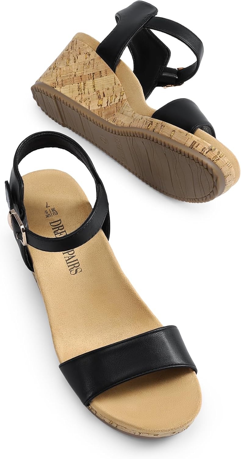 image:imageDREAM PAIRS Womens Open Toe Buckle Ankle Strap Platform Wedge Sandals for Women Summer Dressy ShoesBlackPu