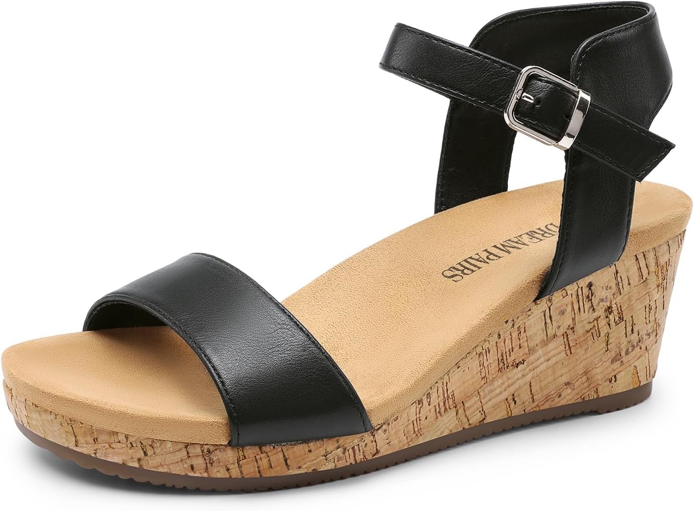 image:imageDREAM PAIRS Womens Open Toe Buckle Ankle Strap Platform Wedge Sandals for Women Summer Dressy ShoesBlackPu