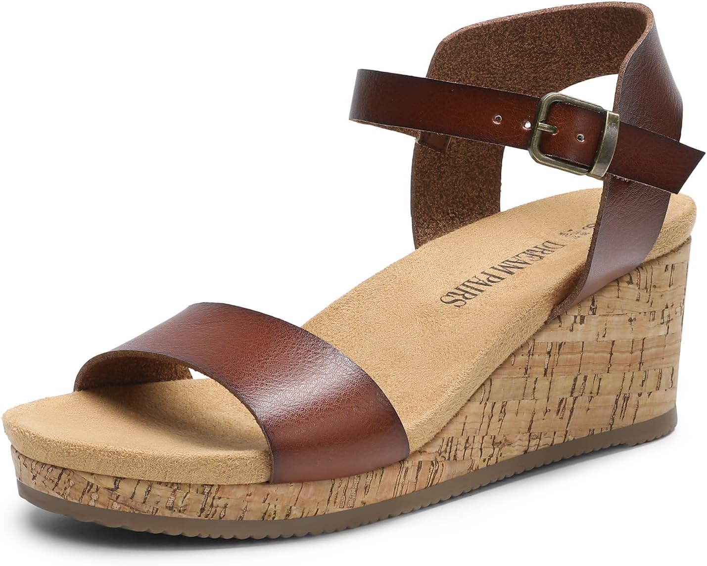 image:imageDREAM PAIRS Womens Open Toe Buckle Ankle Strap Platform Wedge Sandals for Women Summer Dressy ShoesBrownpu