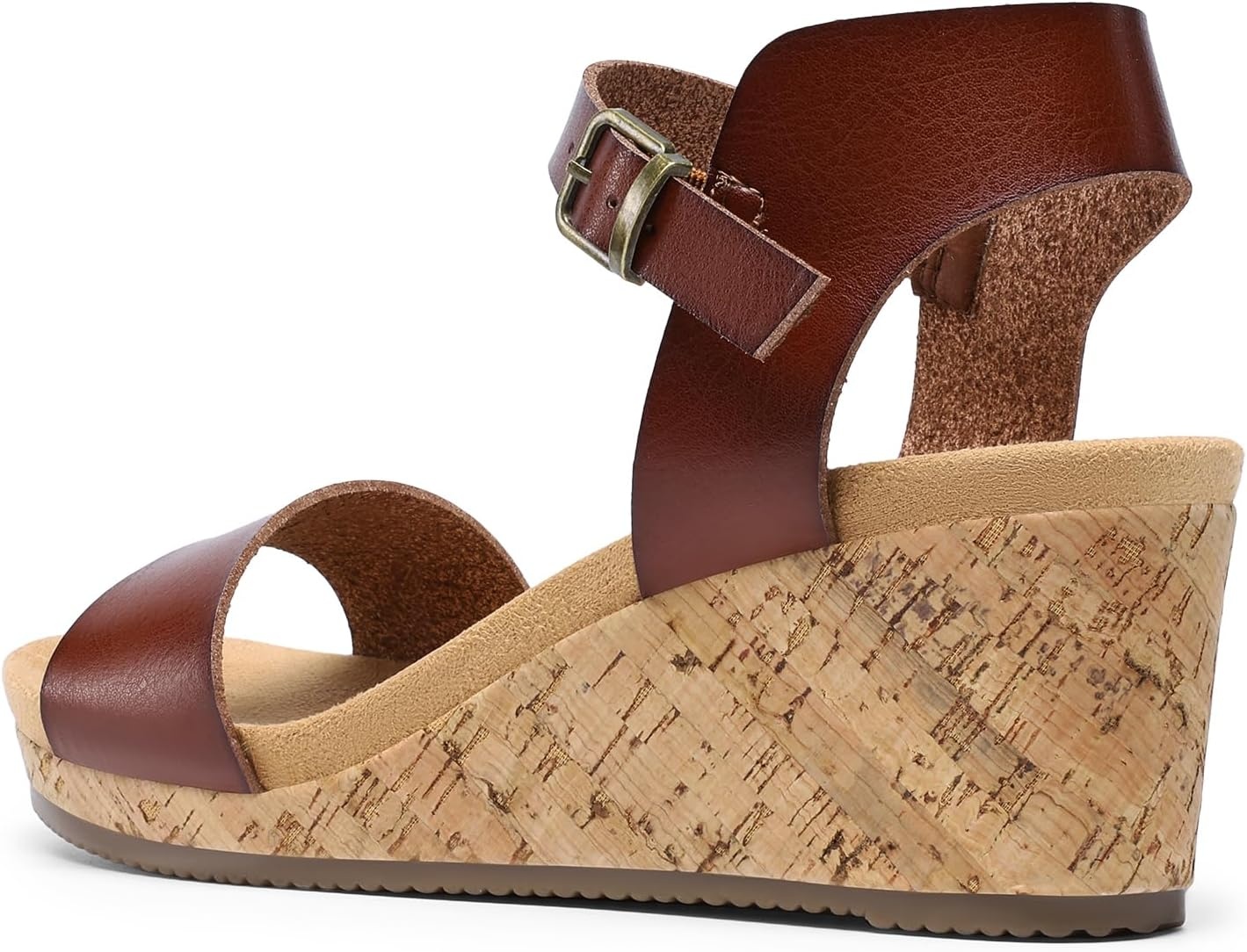image:imageDREAM PAIRS Womens Open Toe Buckle Ankle Strap Platform Wedge Sandals for Women Summer Dressy ShoesBrownpu