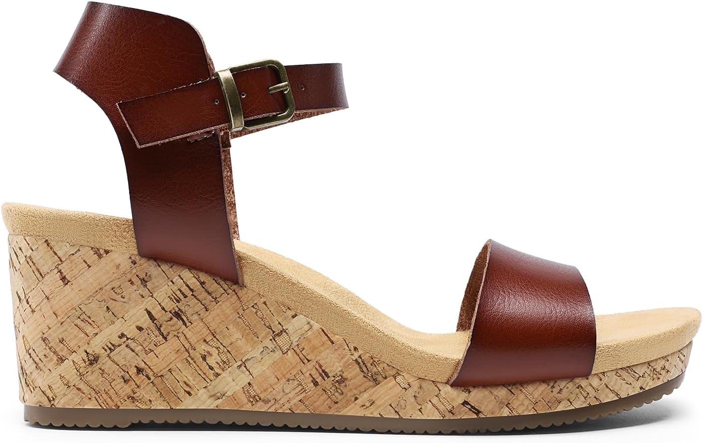 image:imageDREAM PAIRS Womens Open Toe Buckle Ankle Strap Platform Wedge Sandals for Women Summer Dressy ShoesBrownpu