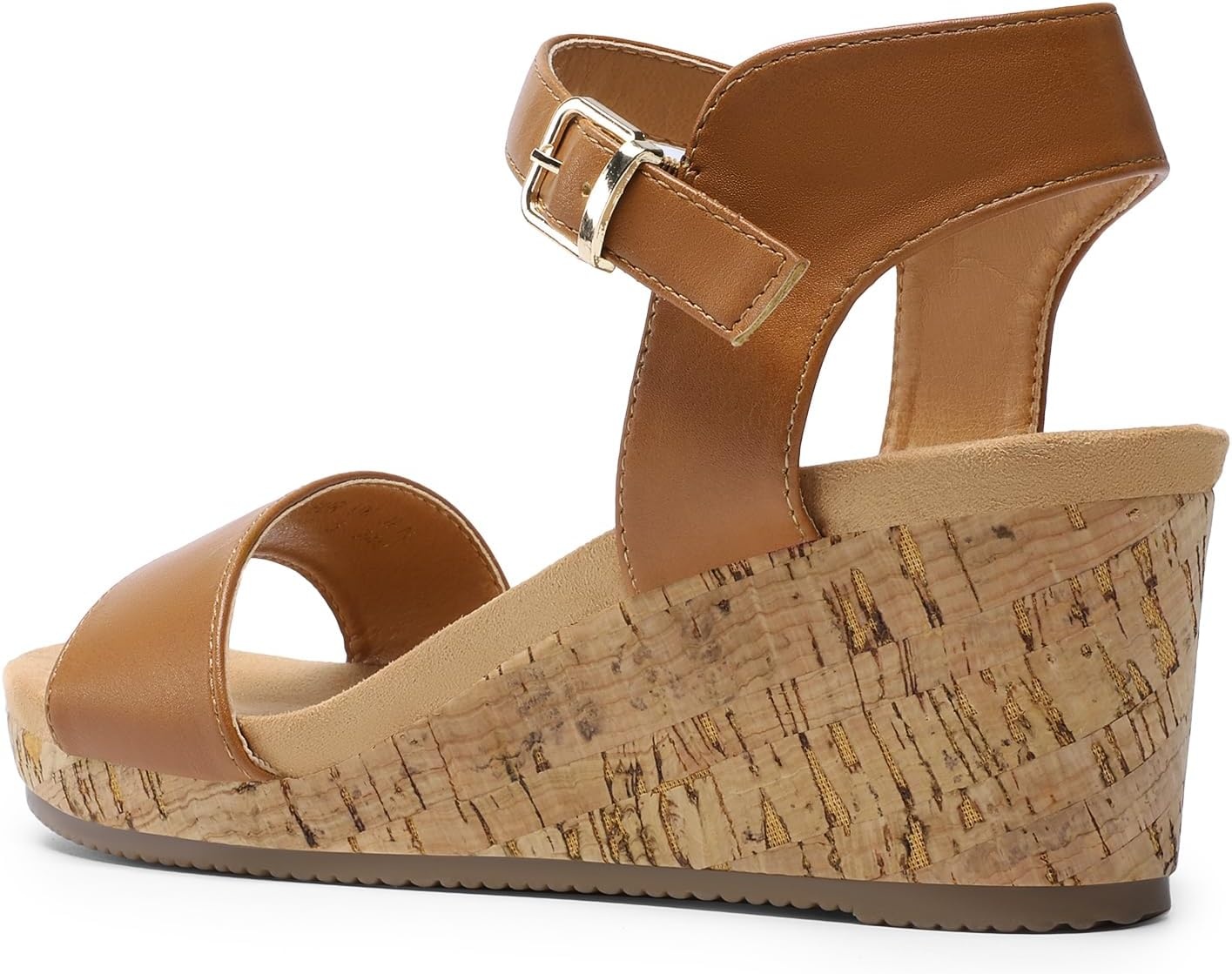 image:imageDREAM PAIRS Womens Open Toe Buckle Ankle Strap Platform Wedge Sandals for Women Summer Dressy ShoesCamelPu