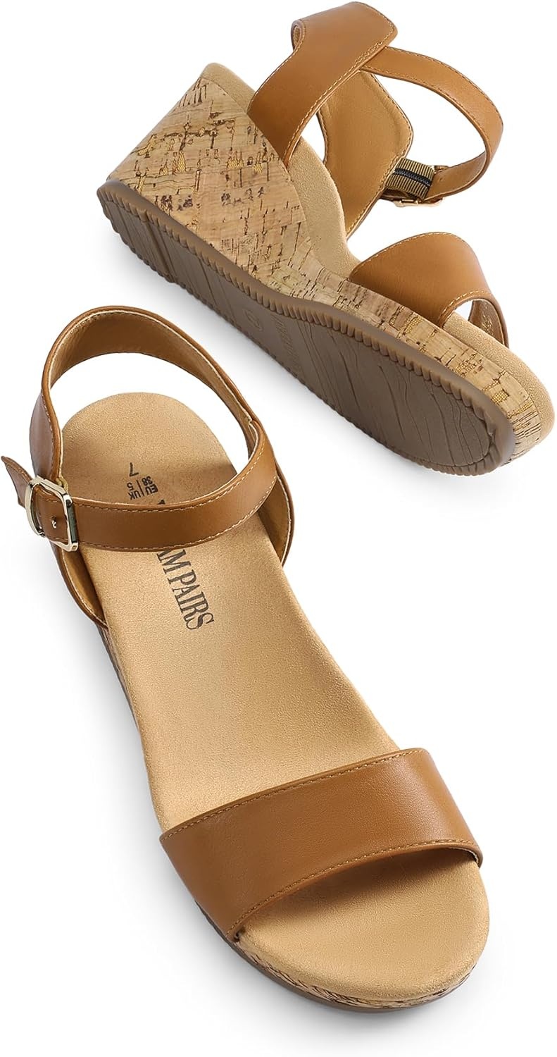 image:imageDREAM PAIRS Womens Open Toe Buckle Ankle Strap Platform Wedge Sandals for Women Summer Dressy ShoesCamelPu