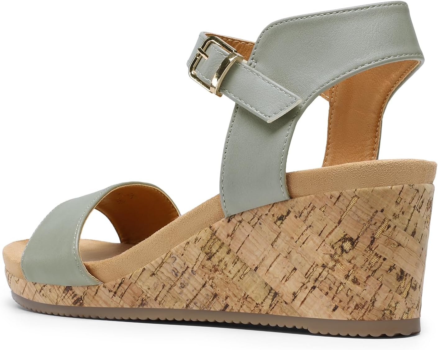 image:imageDREAM PAIRS Womens Open Toe Buckle Ankle Strap Platform Wedge Sandals for Women Summer Dressy ShoesGreyPu