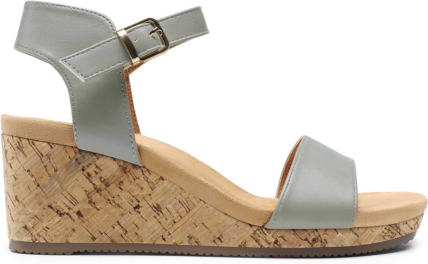 image:imageDREAM PAIRS Womens Open Toe Buckle Ankle Strap Platform Wedge Sandals for Women Summer Dressy ShoesGreyPu