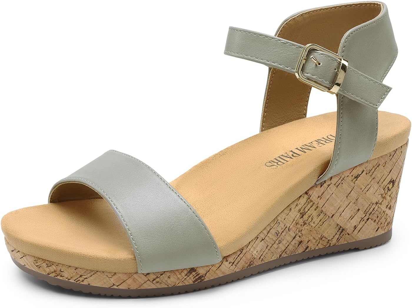 image:imageDREAM PAIRS Womens Open Toe Buckle Ankle Strap Platform Wedge Sandals for Women Summer Dressy ShoesGreyPu