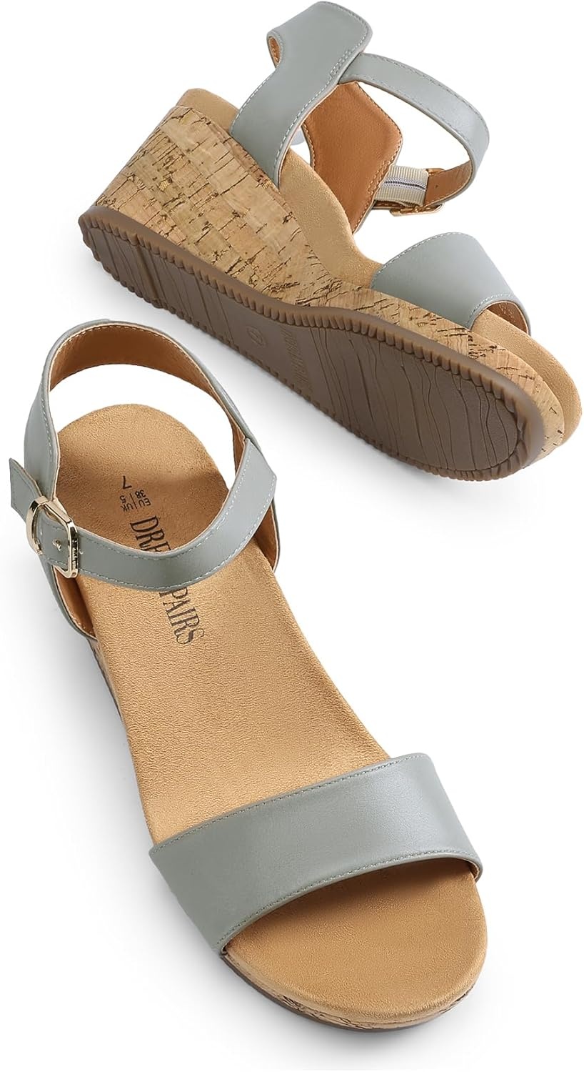 image:imageDREAM PAIRS Womens Open Toe Buckle Ankle Strap Platform Wedge Sandals for Women Summer Dressy ShoesGreyPu