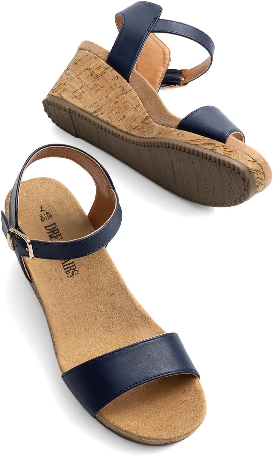 image:imageDREAM PAIRS Womens Open Toe Buckle Ankle Strap Platform Wedge Sandals for Women Summer Dressy ShoesNavy