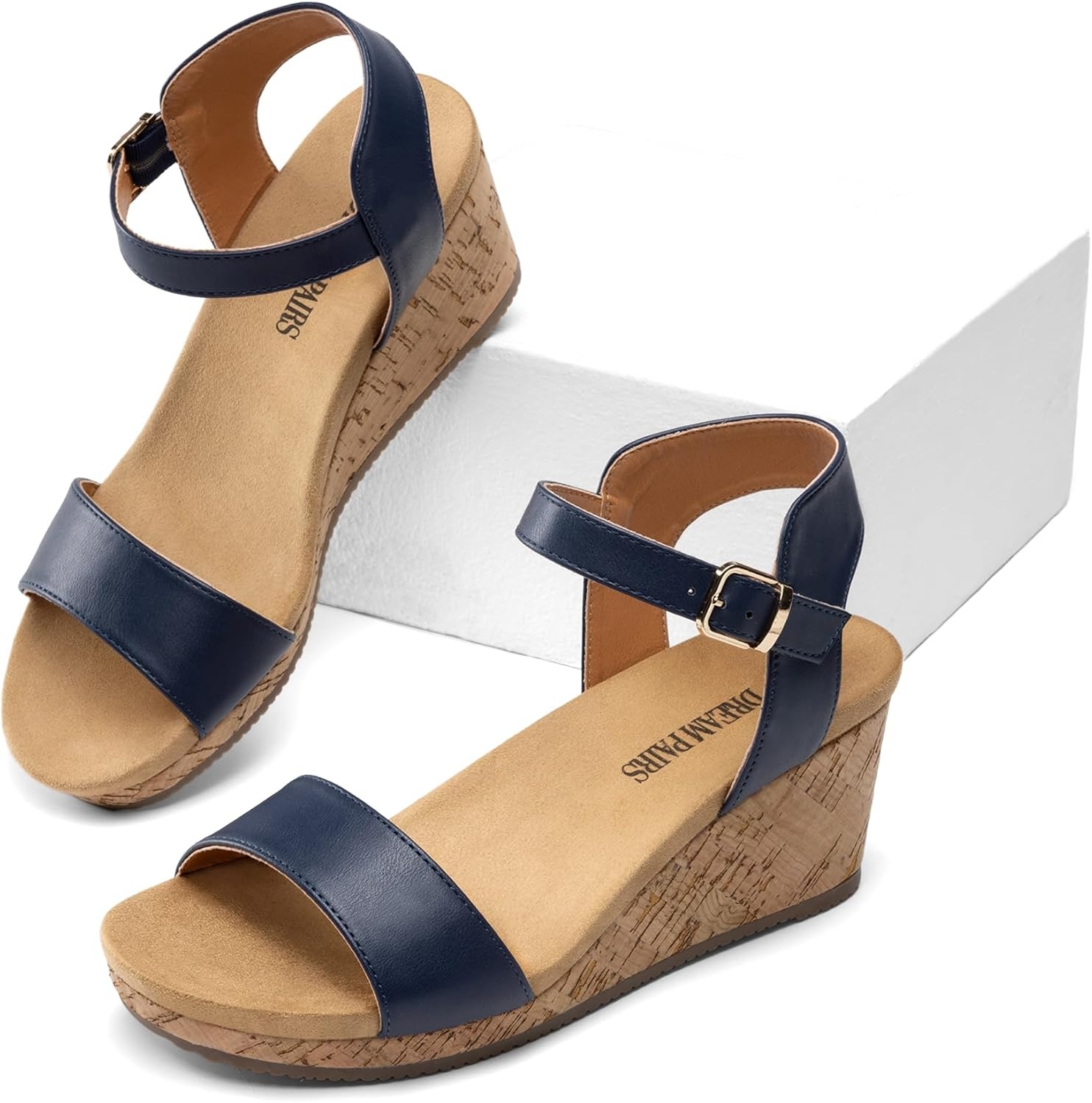 image:imageDREAM PAIRS Womens Open Toe Buckle Ankle Strap Platform Wedge Sandals for Women Summer Dressy ShoesNavy