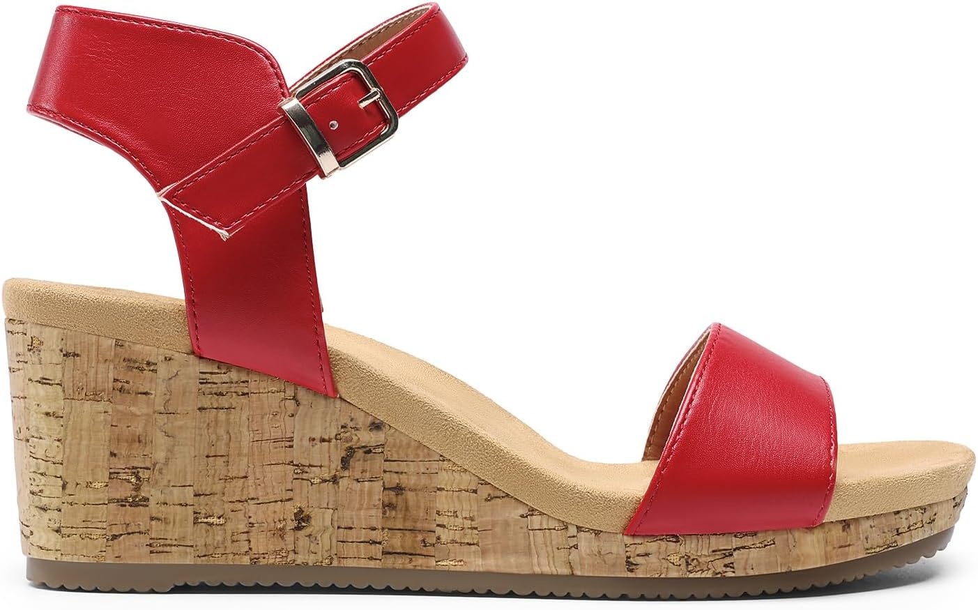image:imageDREAM PAIRS Womens Open Toe Buckle Ankle Strap Platform Wedge Sandals for Women Summer Dressy ShoesRedPu