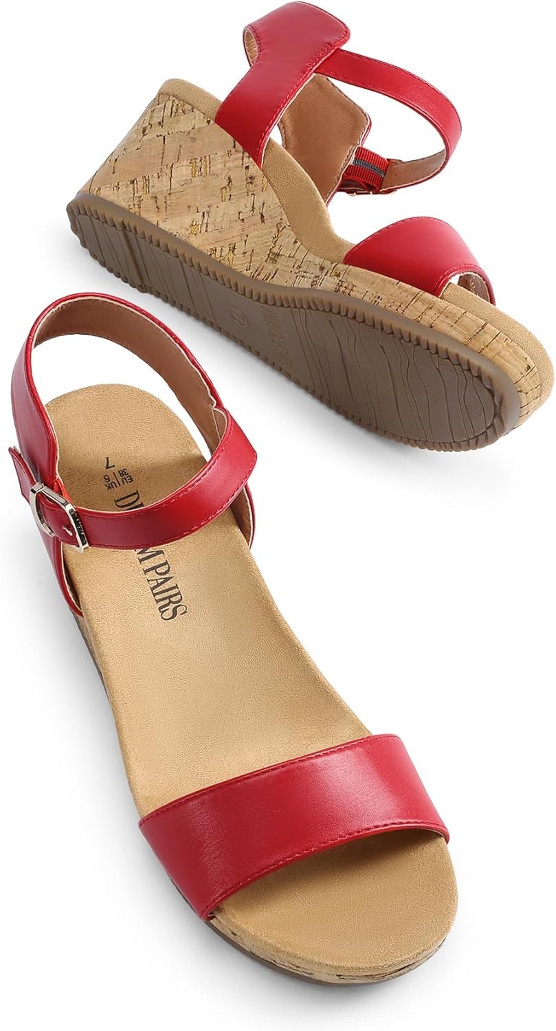 image:imageDREAM PAIRS Womens Open Toe Buckle Ankle Strap Platform Wedge Sandals for Women Summer Dressy ShoesRedPu