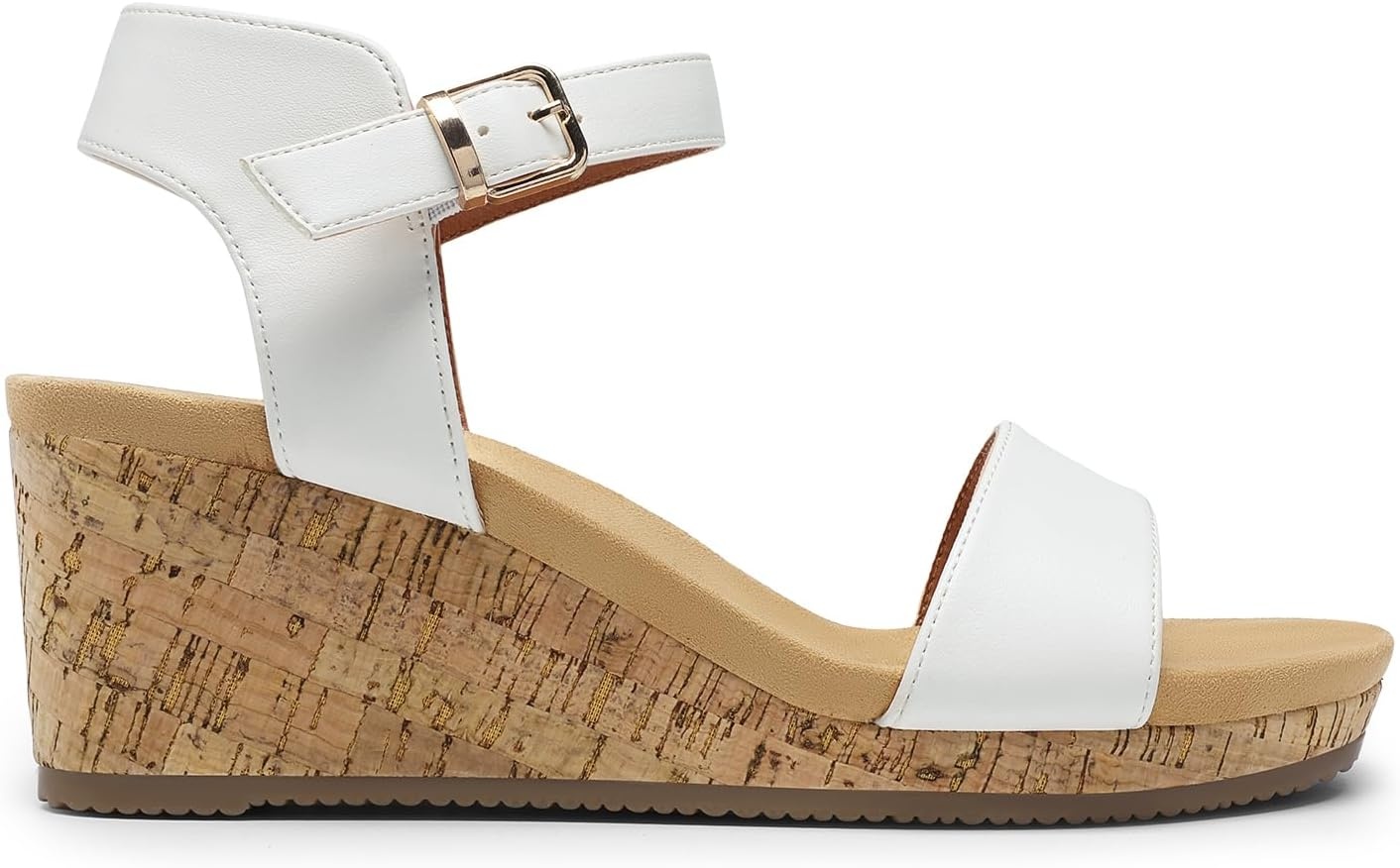 image:imageDREAM PAIRS Womens Open Toe Buckle Ankle Strap Platform Wedge Sandals for Women Summer Dressy ShoesWhitePu