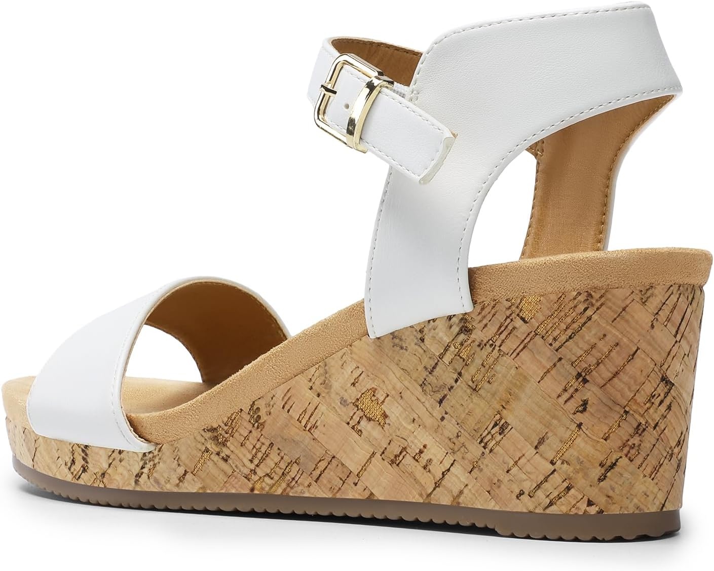 image:imageDREAM PAIRS Womens Open Toe Buckle Ankle Strap Platform Wedge Sandals for Women Summer Dressy ShoesWhitePu