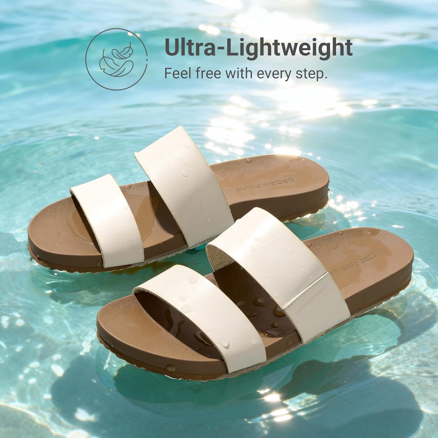 image:imageDREAM PAIRS Womens Open Toe Slides Sandals Comfortable Arch Support Footbed Two Strap Slipon Fashion Casual Beach Vacation Lightweight Flat Sandals Summer for WomenBeige