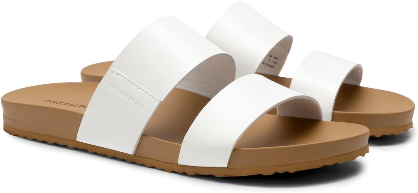 image:imageDREAM PAIRS Womens Open Toe Slides Sandals Comfortable Arch Support Footbed Two Strap Slipon Fashion Casual Beach Vacation Lightweight Flat Sandals Summer for WomenWhite