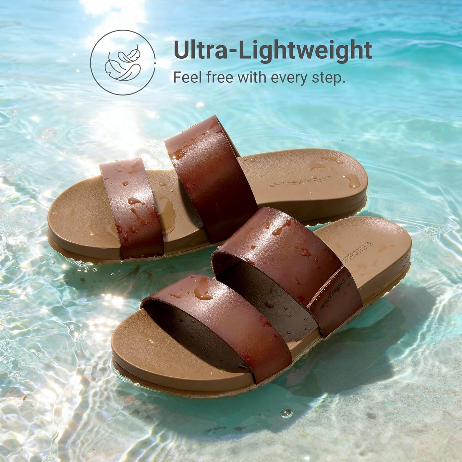image:imageDREAM PAIRS Womens Open Toe Slides Sandals Comfortable Arch Support Footbed Two Strap Slipon Fashion Casual Beach Vacation Lightweight Flat Sandals Summer for WomenBrown