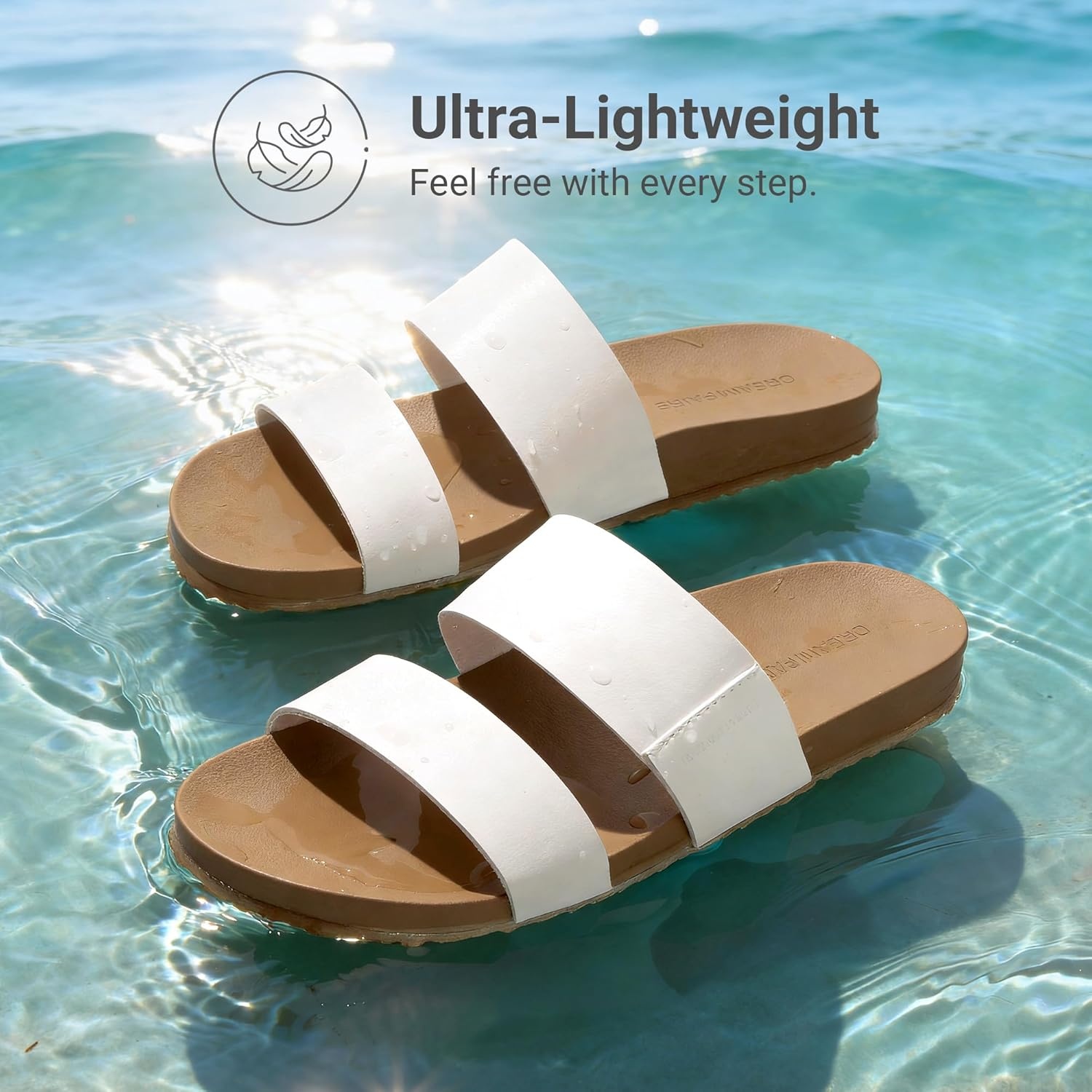 image:imageDREAM PAIRS Womens Open Toe Slides Sandals Comfortable Arch Support Footbed Two Strap Slipon Fashion Casual Beach Vacation Lightweight Flat Sandals Summer for WomenWhite