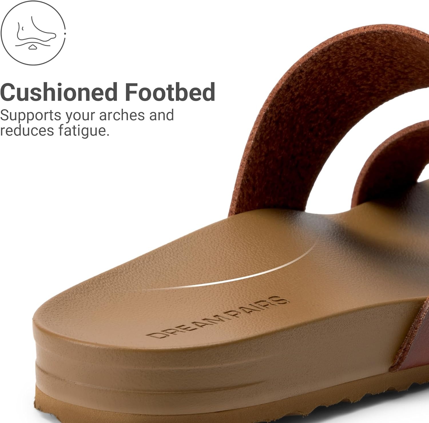 image:imageDREAM PAIRS Womens Open Toe Slides Sandals Comfortable Arch Support Footbed Two Strap Slipon Fashion Casual Beach Vacation Lightweight Flat Sandals Summer for WomenBrown