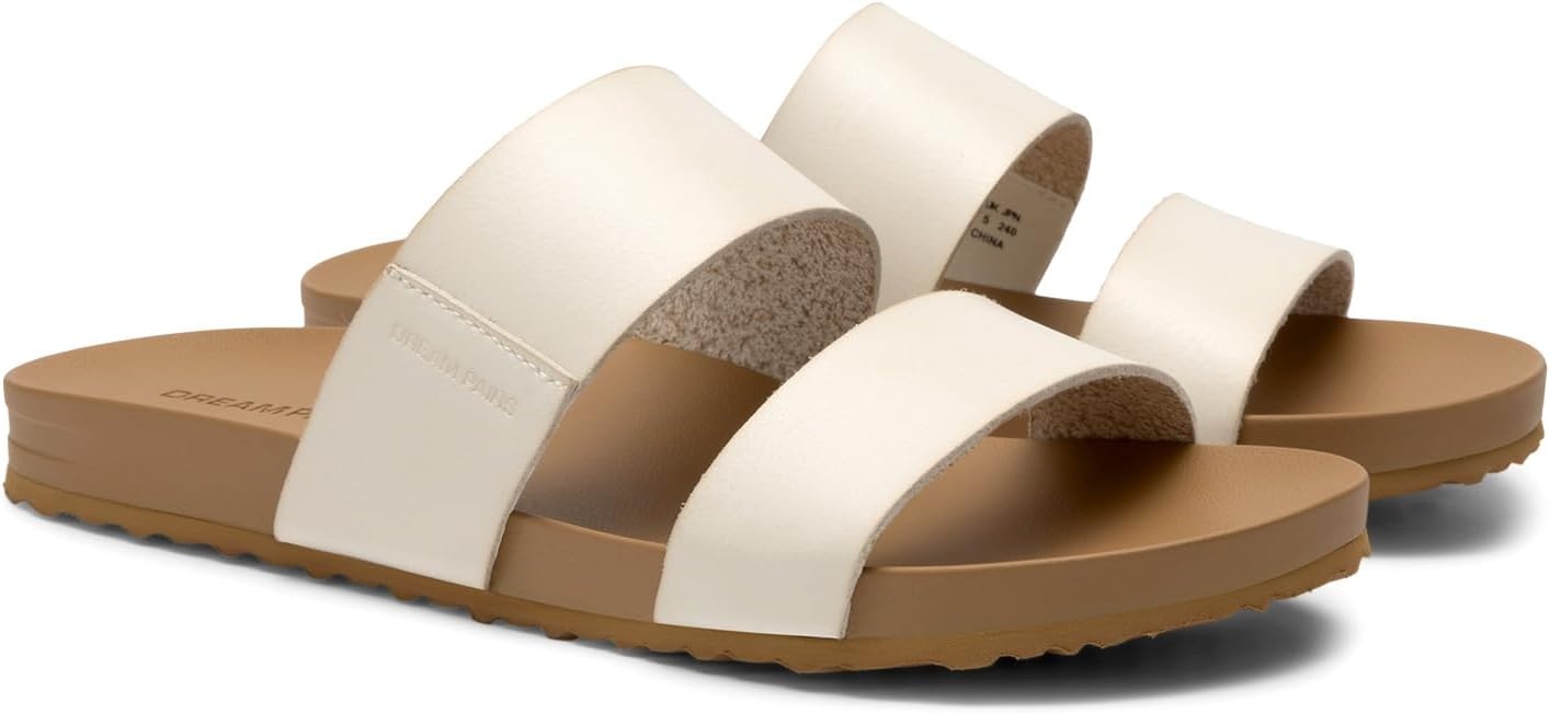 image:imageDREAM PAIRS Womens Open Toe Slides Sandals Comfortable Arch Support Footbed Two Strap Slipon Fashion Casual Beach Vacation Lightweight Flat Sandals Summer for WomenBeige