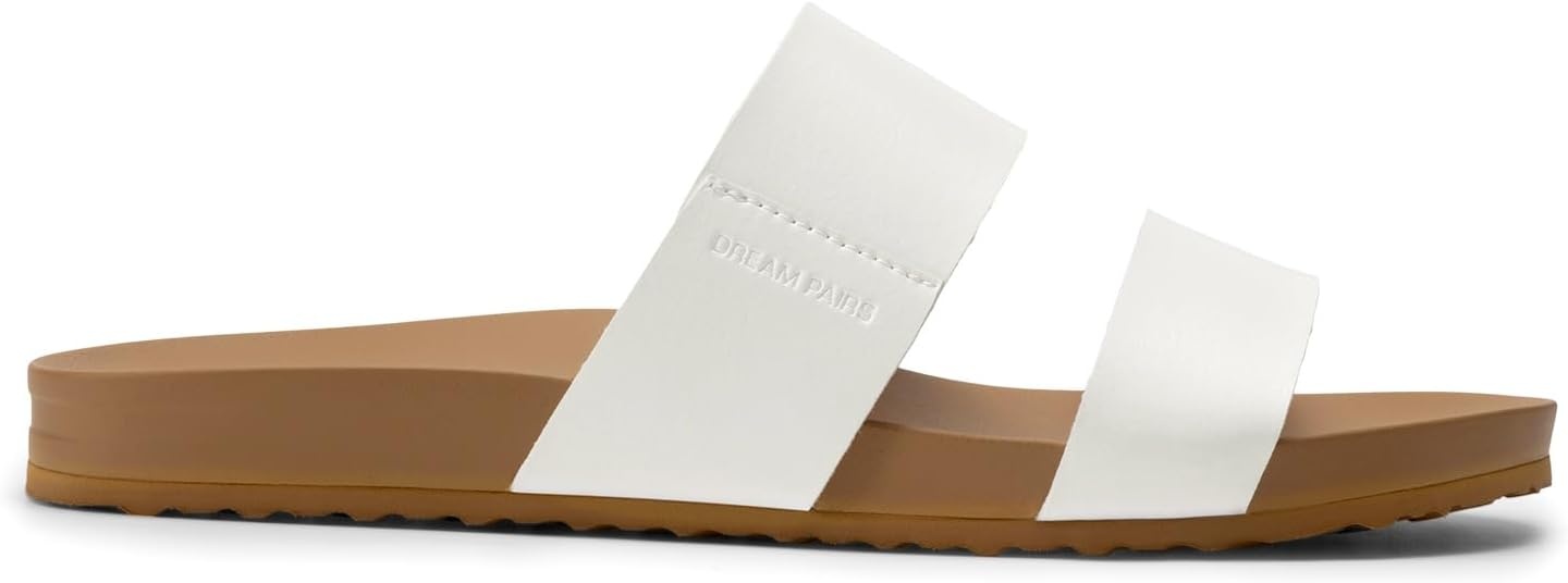 image:imageDREAM PAIRS Womens Open Toe Slides Sandals Comfortable Arch Support Footbed Two Strap Slipon Fashion Casual Beach Vacation Lightweight Flat Sandals Summer for WomenWhite