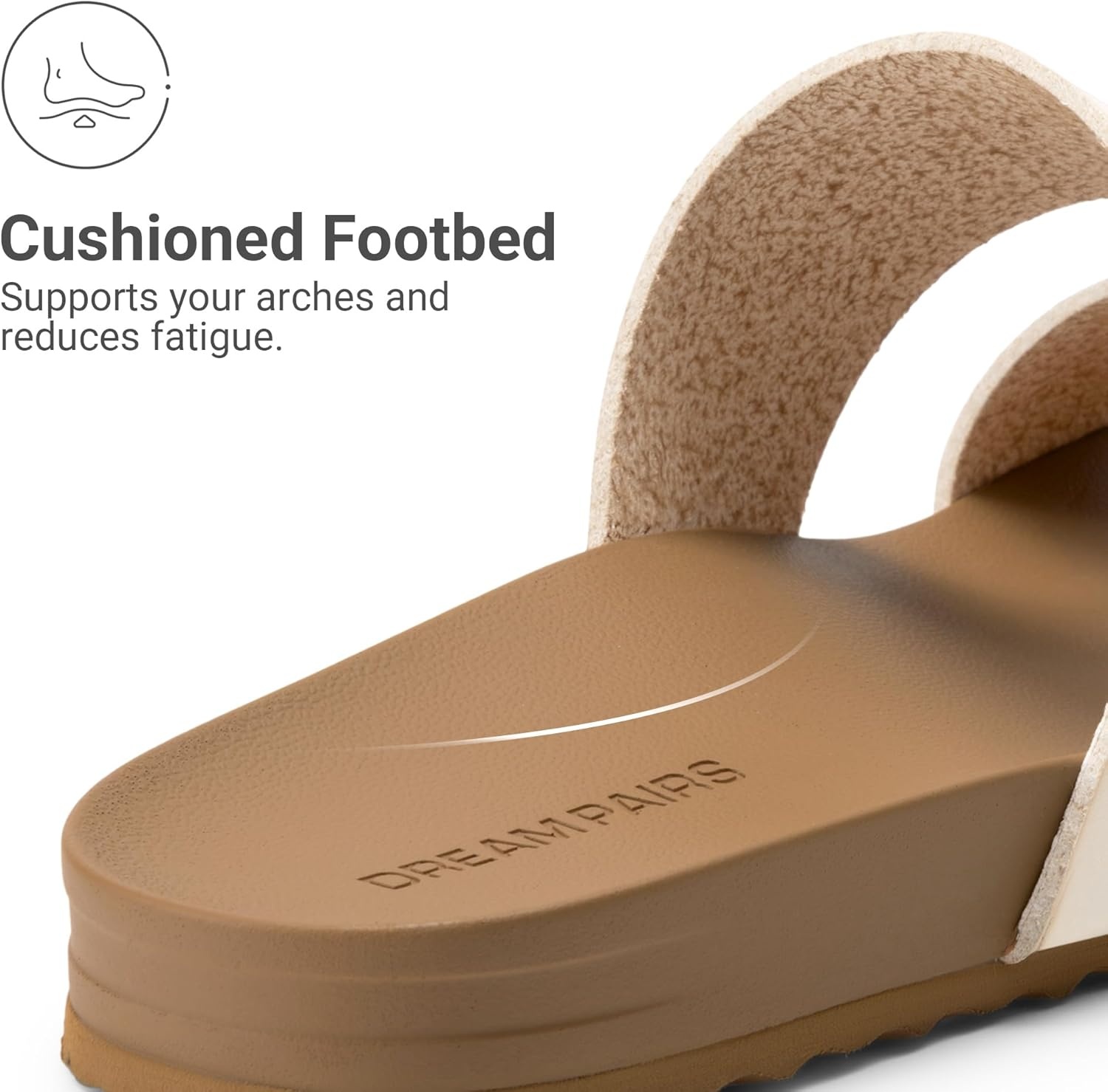 image:imageDREAM PAIRS Womens Open Toe Slides Sandals Comfortable Arch Support Footbed Two Strap Slipon Fashion Casual Beach Vacation Lightweight Flat Sandals Summer for WomenBeige