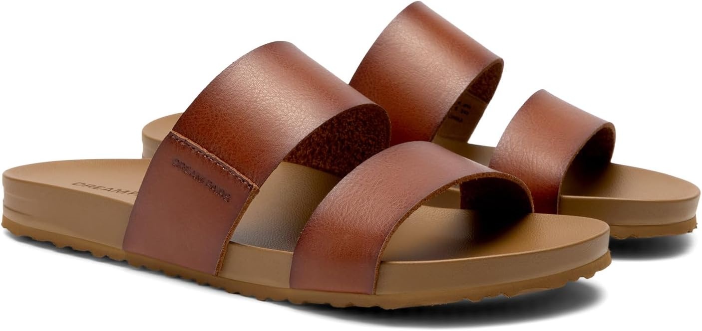 image:imageDREAM PAIRS Womens Open Toe Slides Sandals Comfortable Arch Support Footbed Two Strap Slipon Fashion Casual Beach Vacation Lightweight Flat Sandals Summer for WomenBrown