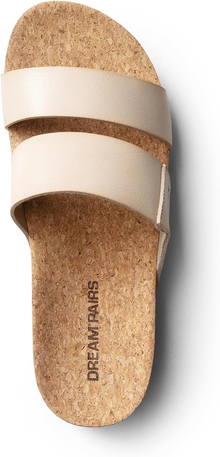image:imageDREAM PAIRS Womens Platform Slides Sandals Comfortable Arch Support Two Strap Slip On Fashion Beach Wedge SandalsBeige