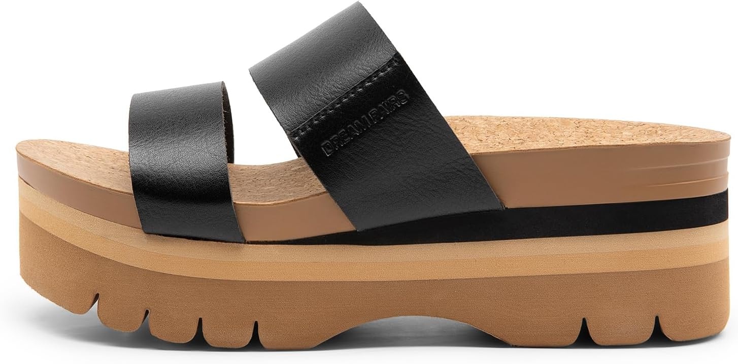 image:imageDREAM PAIRS Womens Platform Slides Sandals Comfortable Arch Support Two Strap Slip On Fashion Beach Wedge SandalsBlack