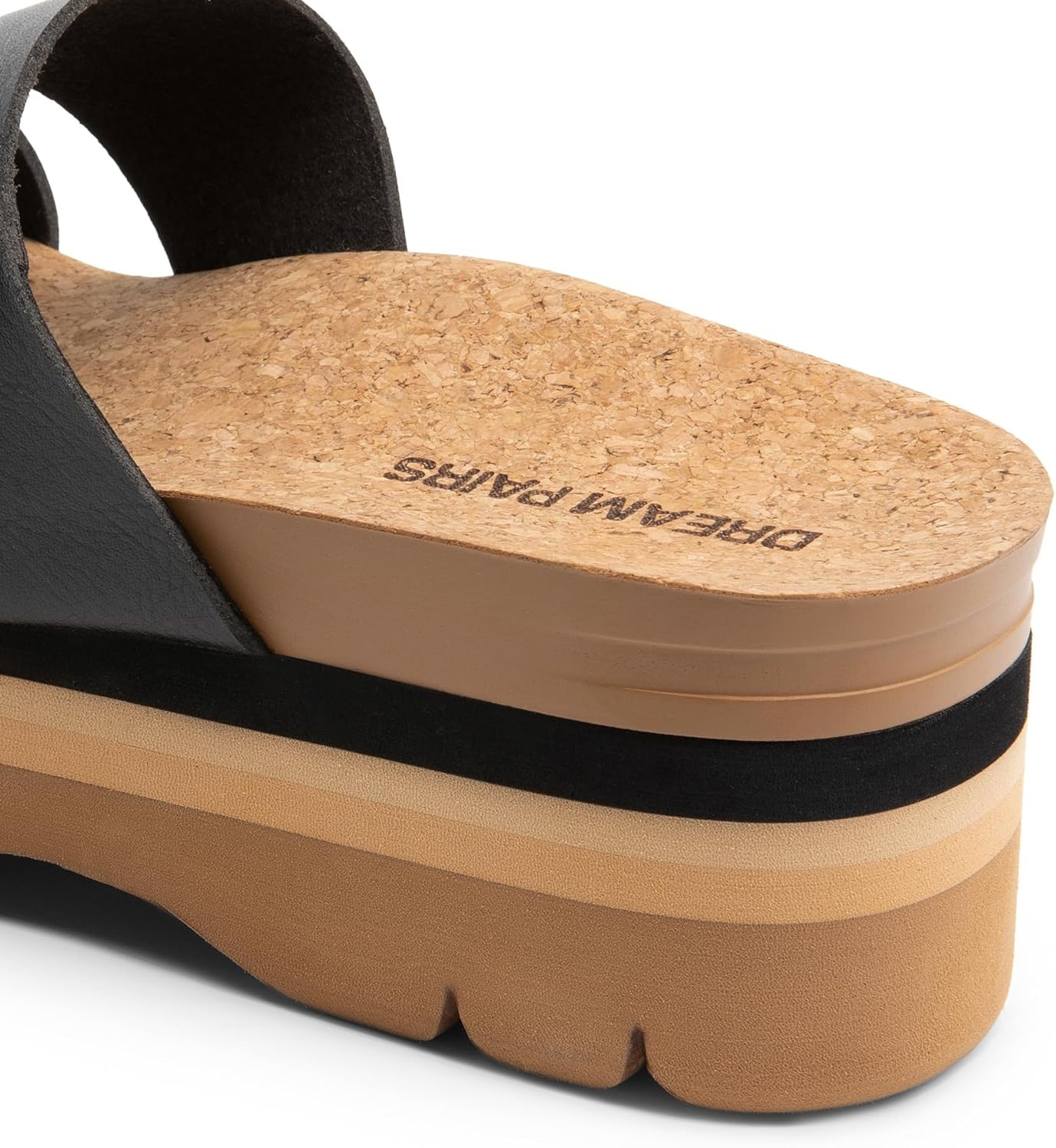 image:imageDREAM PAIRS Womens Platform Slides Sandals Comfortable Arch Support Two Strap Slip On Fashion Beach Wedge SandalsBlack