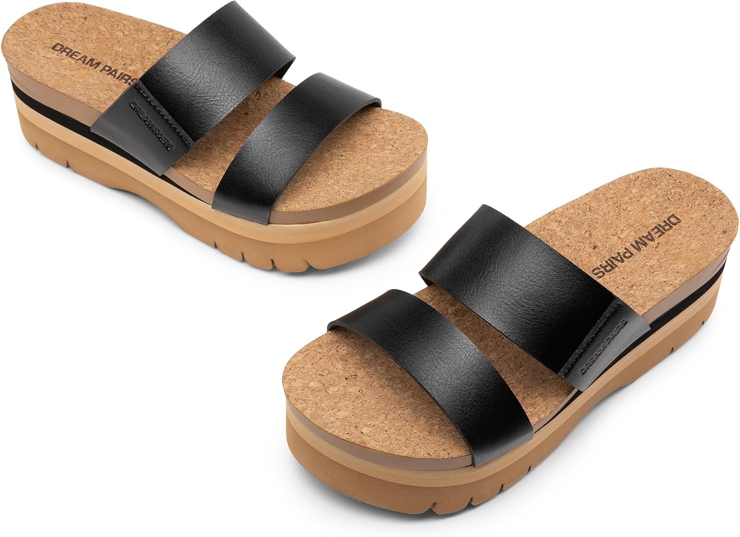 image:imageDREAM PAIRS Womens Platform Slides Sandals Comfortable Arch Support Two Strap Slip On Fashion Beach Wedge SandalsBlack