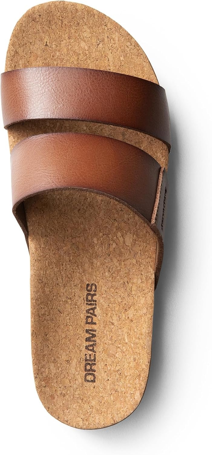 image:imageDREAM PAIRS Womens Platform Slides Sandals Comfortable Arch Support Two Strap Slip On Fashion Beach Wedge SandalsBrown