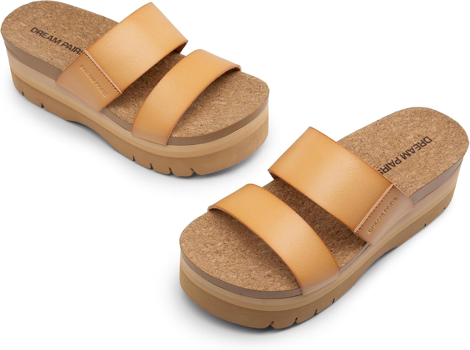 image:imageDREAM PAIRS Womens Platform Slides Sandals Comfortable Arch Support Two Strap Slip On Fashion Beach Wedge SandalsNatural