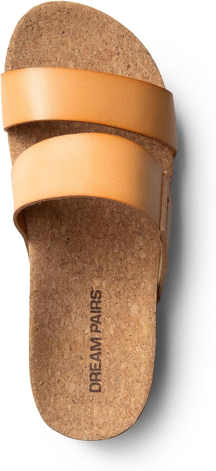 image:imageDREAM PAIRS Womens Platform Slides Sandals Comfortable Arch Support Two Strap Slip On Fashion Beach Wedge SandalsNatural