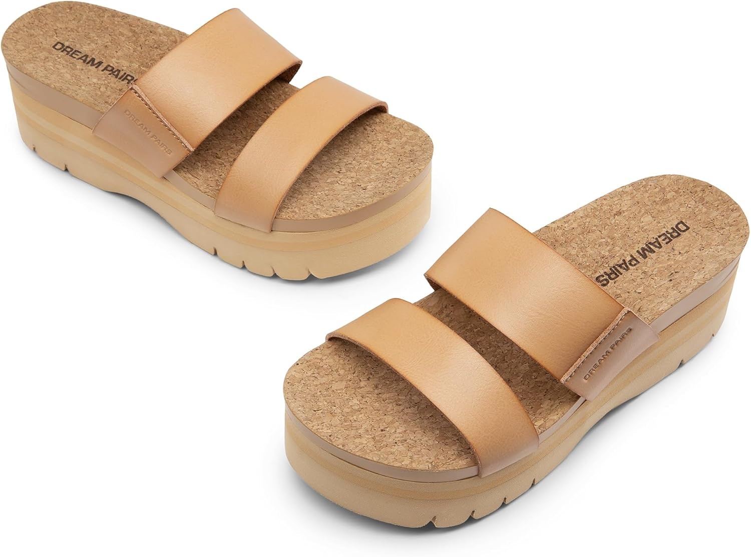 image:imageDREAM PAIRS Womens Platform Slides Sandals Comfortable Arch Support Two Strap Slip On Fashion Beach Wedge SandalsNude