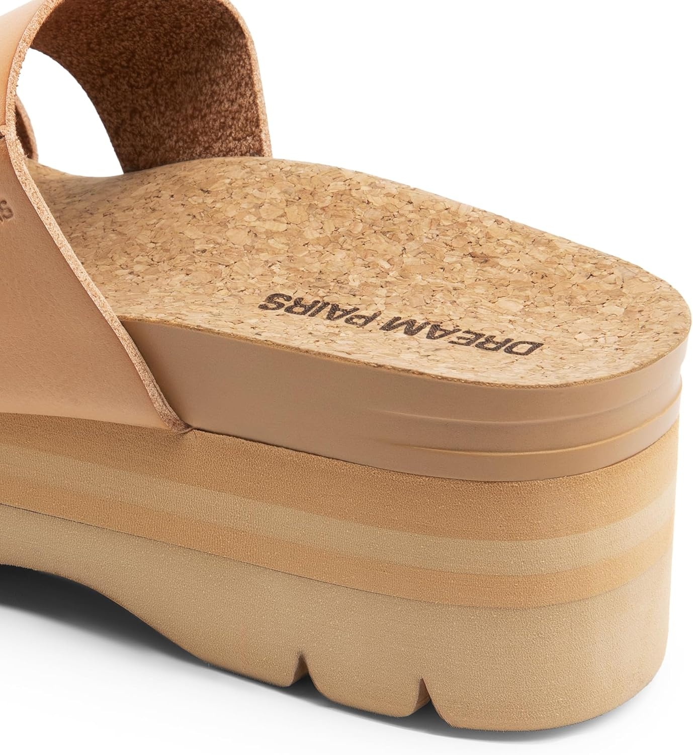 image:imageDREAM PAIRS Womens Platform Slides Sandals Comfortable Arch Support Two Strap Slip On Fashion Beach Wedge SandalsNude