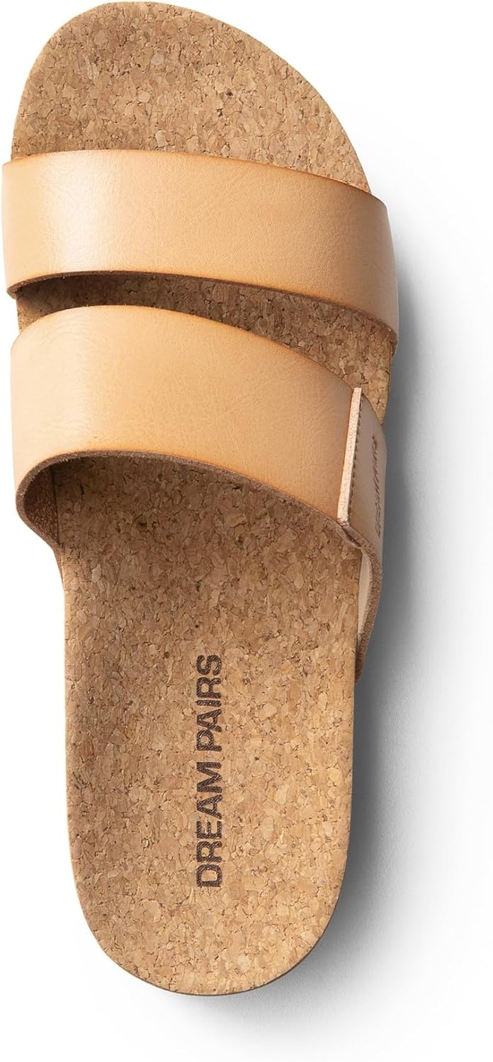 image:imageDREAM PAIRS Womens Platform Slides Sandals Comfortable Arch Support Two Strap Slip On Fashion Beach Wedge SandalsNude