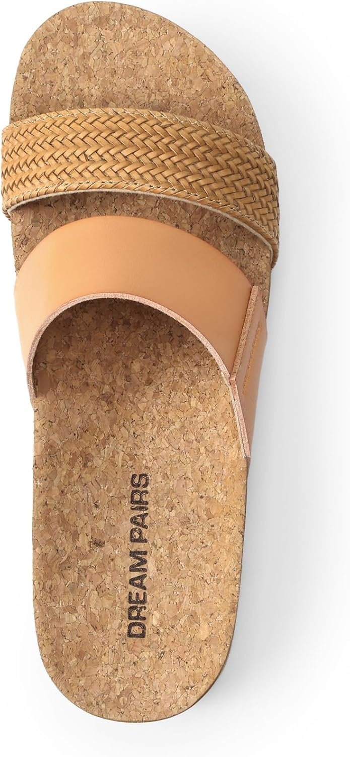 image:imageDREAM PAIRS Womens Platform Slides Sandals Comfortable Arch Support Two Strap Slip On Fashion Beach Wedge SandalsTan